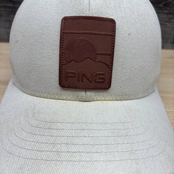 Ping Hat Cap Snapback Cream Golf Leather Patch Golfing - Picture 3 of 12